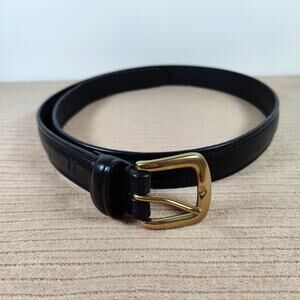 Chaps Ralph Lauren Black Leather Belt Solid Brass Buckle Classic Preppy 38